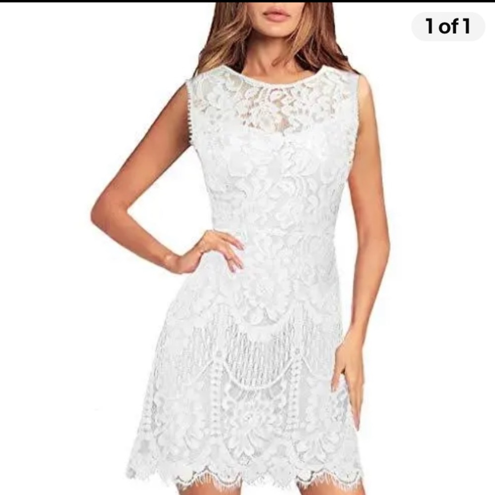 MSLG short white lace dress small